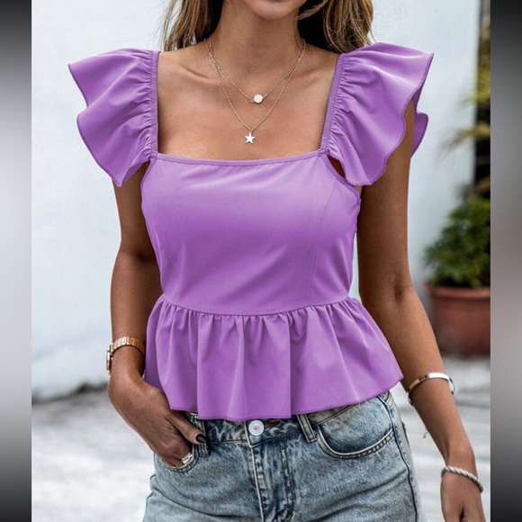 Boho ruffle hem tie back peplum blouse - Picture 2 of 6